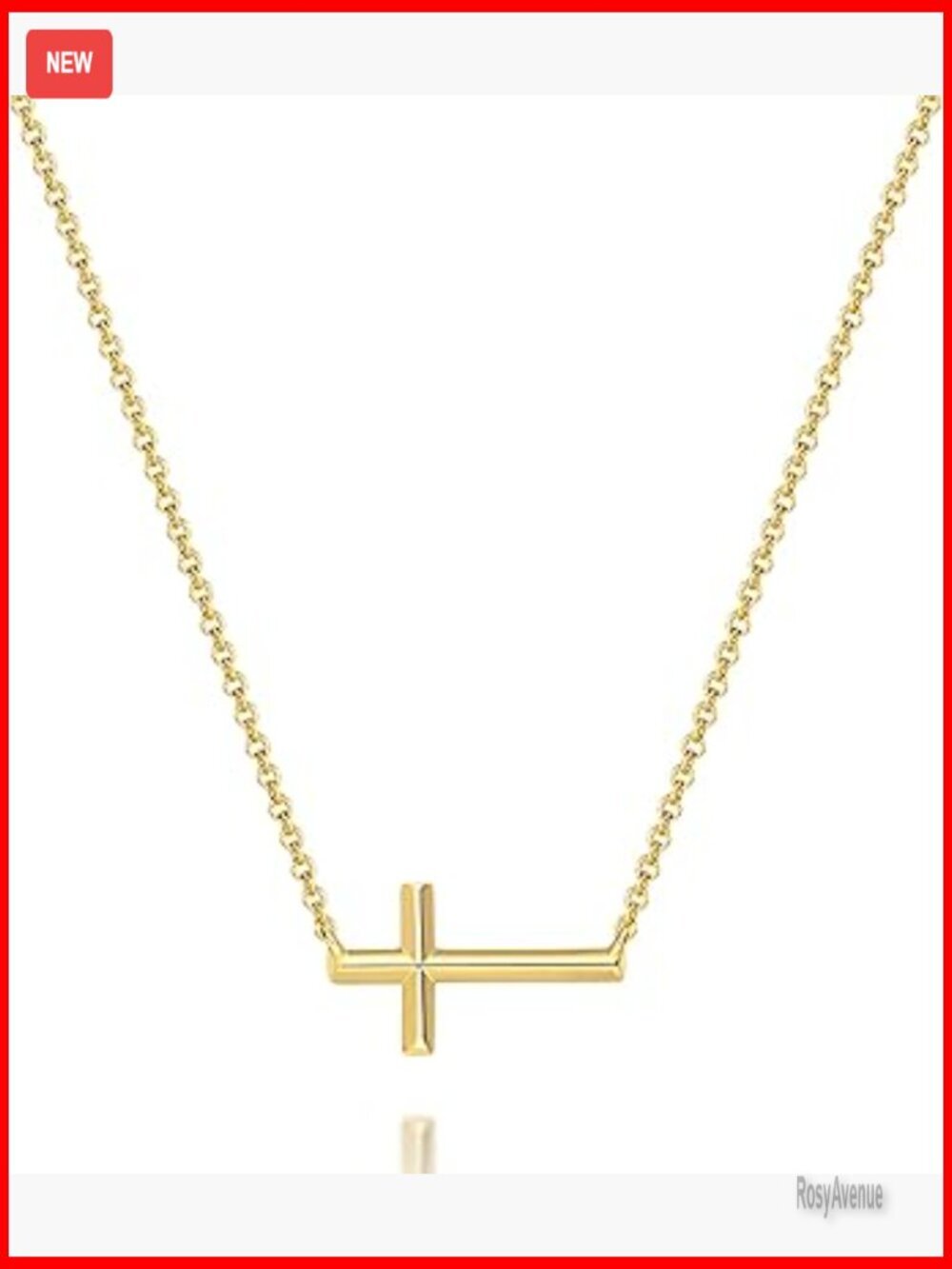 14K Gold Plated Cross Pendant Necklace Horizontal Design Two Wearing Styles